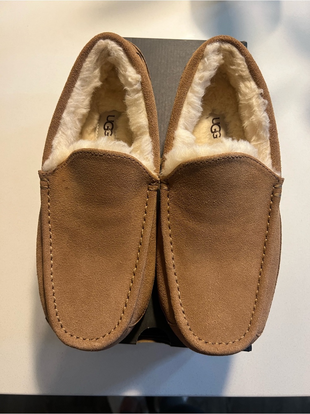 UGG Men's Ascot Slippers Chestnut Suede Sheepskin Size 8 NEW